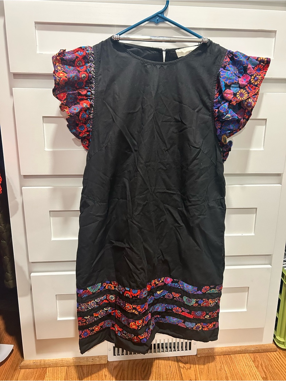 Pinch Black Shift Dress with Floral Accent Sleeves